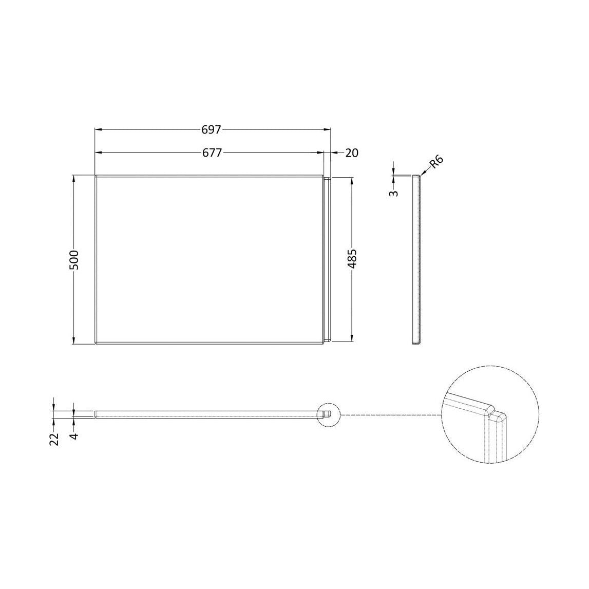 [BBSS301A] 700 End Panel (2 Piece) - Technical Drawing