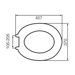 [BBT206SLV] Modern Standard Toilet Seat - Silver Wood Effect, 457 x 370mm - Technical Drawing