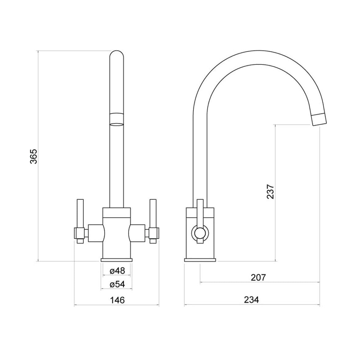 [BBTK012] Avara Two Handle Sink Mixer - Technical Drawing