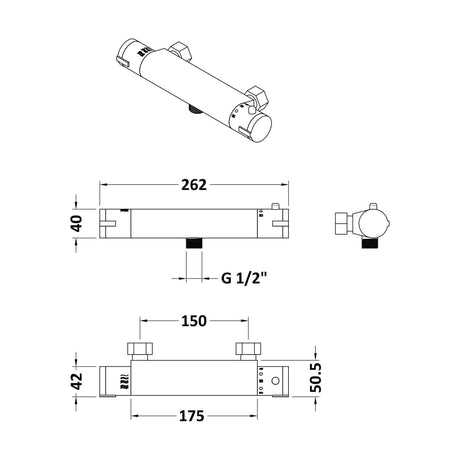 [BBV026] Round Wall Mount Shower Thermostatic Bar Valve Tap (Kit Not Included) - Chrome - Balterley - Technical Drawing