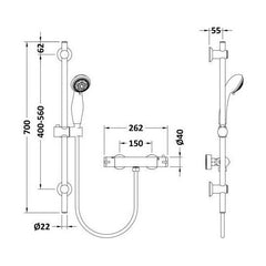 [BBV028K] Round Bar Valve and Slide Rail Shower Kit - Chrome - Balterley - Technical Drawing
