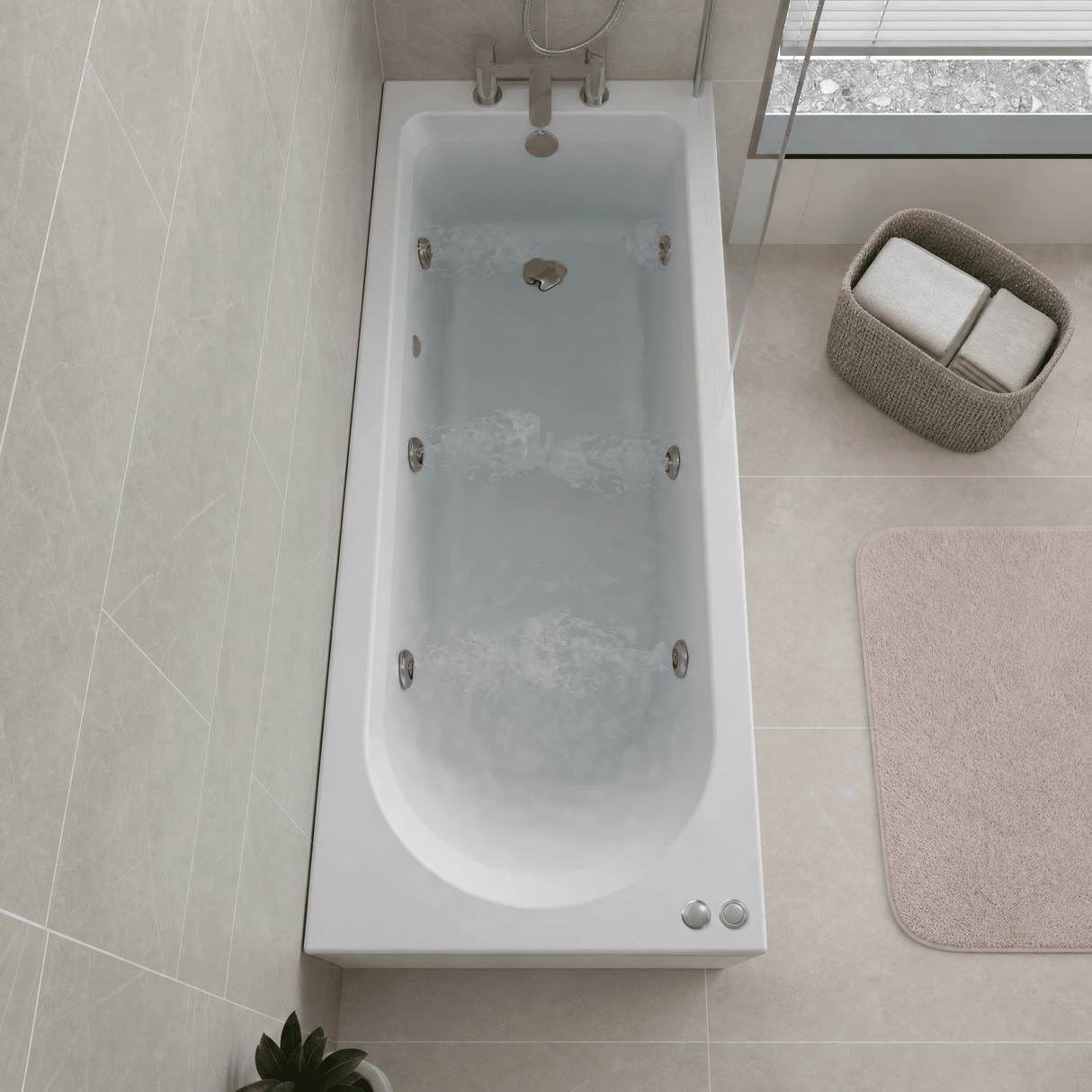 [BBWA609-J6] Round Single Ended Straight Whirlpool Bath with 6 Chrome Jets and Leg Set, 1700 x 700mm - Lifestyle 1