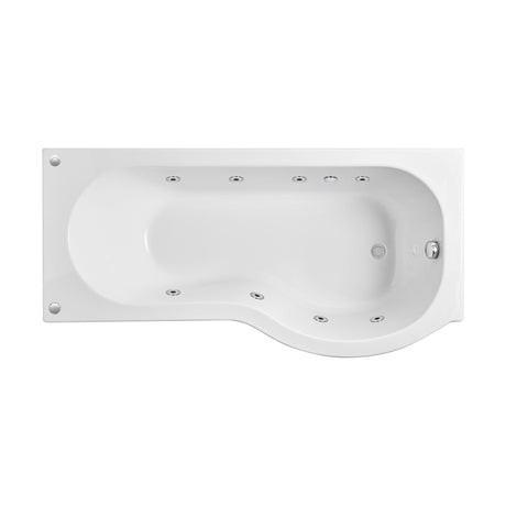 [BBWP102-J8] P Shape Whirlpool Shower Bath with 8 Chrome Jets and Leg Set, 1700mm - Choice of Orientation - Cutout