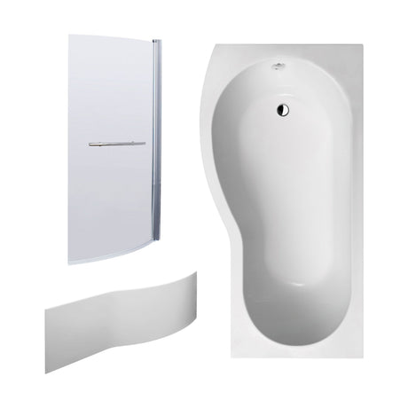[BBZBB002] B Shape 1700x900 Left Hand Bath Set - Front Panel, Screen with Towel Rail - Chrome - Cutout