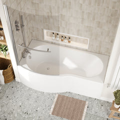 [BBZBB002] B Shape 1700x900 Left Hand Bath Set - Front Panel, Screen with Towel Rail - Chrome - Lifestyle 2
