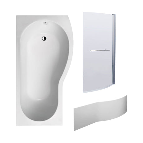 [BBZBB004] B Shape 1700 x 900mm Shower Bath Set with Front Panel, Chrome Screen with Towel Rail & Leg Set, Choice of Orientation - Cutout