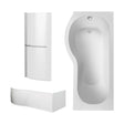 [BBZPB002] P Shape 1700x850 Left Hand Shower Bath Set - Front Panel, Chrome Curved P Bath Screen with Towel Rail & Leg Set - Cutout