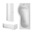 [BBZPB003] P Shape 1700x850 Left Hand Shower Bath Set - Squared Front Panel, Curved P Bath Screen with Knob & Leg Set - Cutout