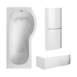 [BBZPB005] P Shape 1700x850 Right Hand Shower Bath Set - Squared Front Panel, Curved P Bath Screen with Towel Rail & Leg Set - Cutout