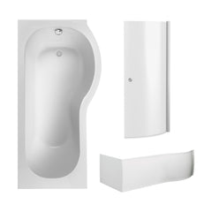 [BBZPB006] P Shape 1700x850 Right Hand Shower Bath Set - Screen with Knob - Chrome, P Bath Front Panel - Cutout