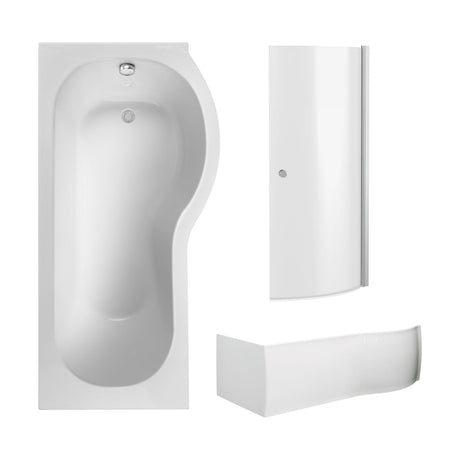 [BBZPB006] P Shape 1700x850 Right Hand Shower Bath Set - Screen with Knob - Chrome, P Bath Front Panel - Cutout