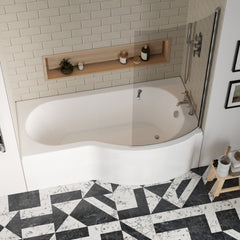 [BBZPB006] P Shape 1700x850 Right Hand Shower Bath Set - Screen with Knob - Chrome, P Bath Front Panel - Lifestyle 2