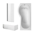 [BBZPB007] P Shape 1700x850 Left Hand Shower Bath Set - Front Panel, Matt Black Curved P Bath Screen & Leg Set - Cutout