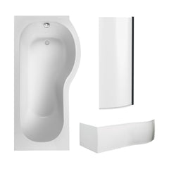 [BBZPB008] P Shape 1700x850 Right Hand Shower Bath Set - P Shape Front Panel, Black Bath Screen & Leg Set - Cutout