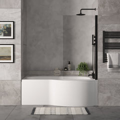 [BBZPB008] P Shape 1700x850 Right Hand Shower Bath Set - P Shape Front Panel, Black Bath Screen & Leg Set - Lifestyle 1