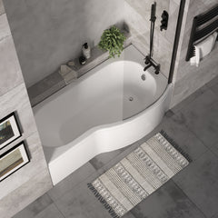 [BBZPB008] P Shape 1700x850 Right Hand Shower Bath Set - P Shape Front Panel, Black Bath Screen & Leg Set - Lifestyle 2