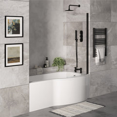 [BBZPB008] P Shape 1700x850 Right Hand Shower Bath Set - P Shape Front Panel, Black Bath Screen & Leg Set - Lifestyle 3