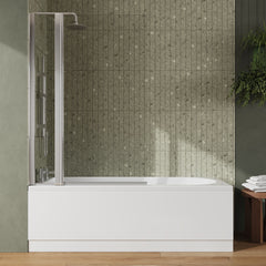 [BBZSE003] Round Single Ended 1700x700 Shower Bath Set - Front Panel, Chrome Square Bath Screen, Fixed Panel & Leg Set - Lifestyle 1