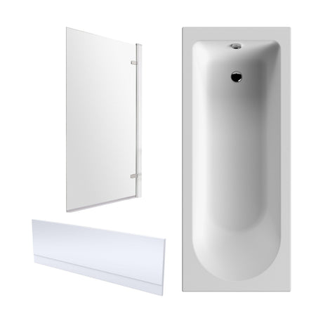 [BBZSE006] Round Single Ended 1700x700 Shower Bath Set - Front Panel, Chrome Square Hinged Screen & Leg Set - Cutout