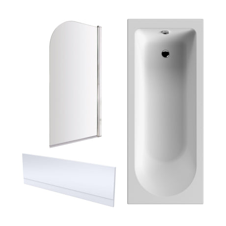 [BBZSE007] Round Single Ended 1700x700 Shower Bath Set - Front Panel & Chrome Round Corner Screen - Cutout