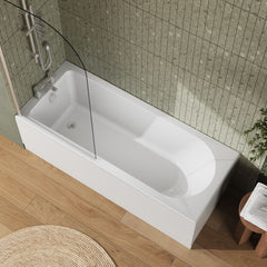 [BBZSE007] Round Single Ended 1700x700 Shower Bath Set - Front Panel & Chrome Round Corner Screen - Lifestyle 2