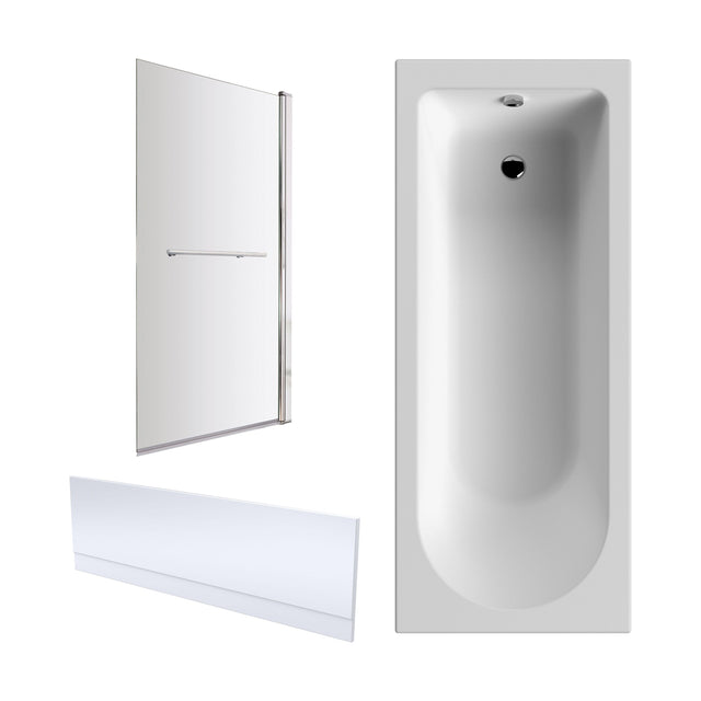 [BBZSE012] Round Single Ended 1700x750 Shower Bath Set - Front Panel & Chrome Screen with Towel Rail - Cutout
