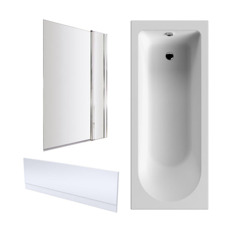 [BBZSE013] Round Single Ended 1700x750 Shower Bath Set - Front Panel, Chrome Square Bath Screen with Fixed Panel & Leg Set - Cutout