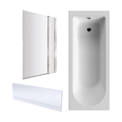 [BBZSE013] Round Single Ended Shower Bath Set - Front Panel, Chrome Square Bath Screen with Fixed Panel & Leg Set, Choice of Size - Cutout