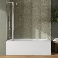 [BBZSE013] Round Single Ended Shower Bath Set - Front Panel, Chrome Square Bath Screen with Fixed Panel & Leg Set, Choice of Size - Lifestyle 1