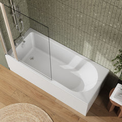 [BBZSE013] Round Single Ended 1700x750 Shower Bath Set - Front Panel, Chrome Square Bath Screen with Fixed Panel & Leg Set - Lifestyle 2