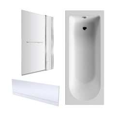 [BBZSE014] Round Single Ended Shower Bath Set - Front Panel, Chrome Screen with Fixed Panel, Towel Rail & Leg Set, Choice of Size - Cutout