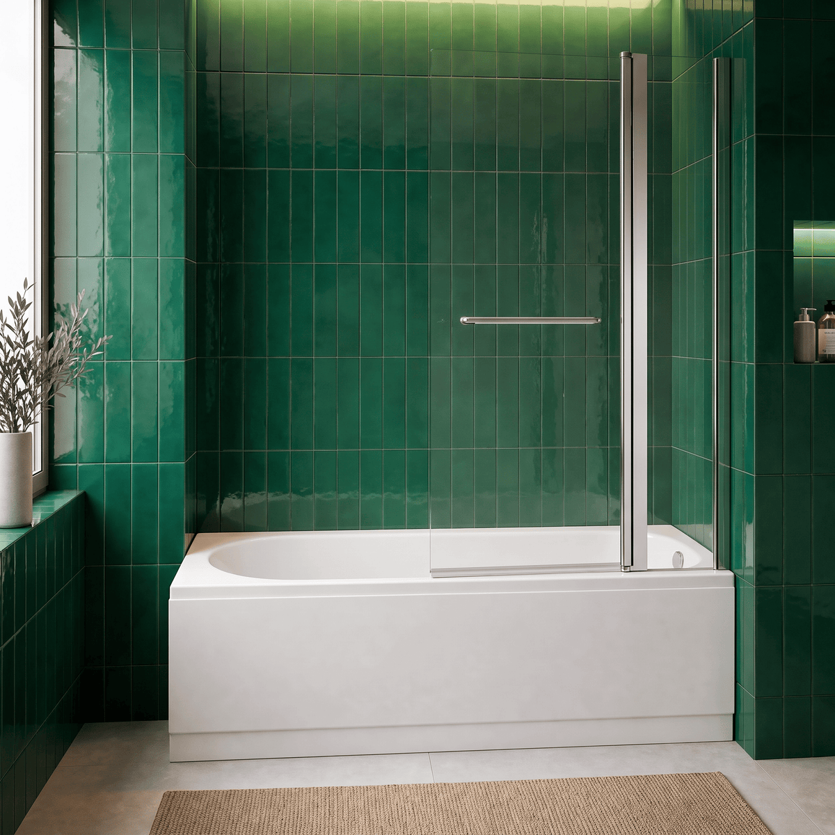 [BBZSE014] Round Single Ended Shower Bath Set - Front Panel, Chrome Screen with Fixed Panel, Towel Rail & Leg Set, Choice of Size - Lifestyle 1