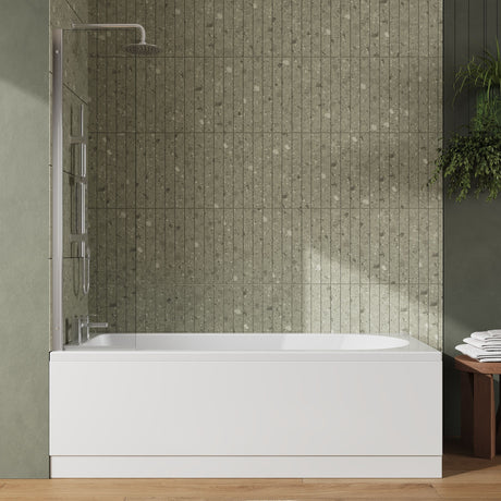 [BBZSE015] Round Single Ended 1700x750 Shower Bath Set - Front Panel, Chrome Fixed Bath Screen & Leg Set (End panel not included) - Lifestyle 1