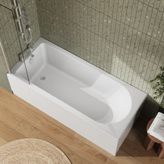 [BBZSE015] Round Single Ended 1700x750 Shower Bath Set - Front Panel, Chrome Fixed Bath Screen & Leg Set (End panel not included) - Lifestyle 2