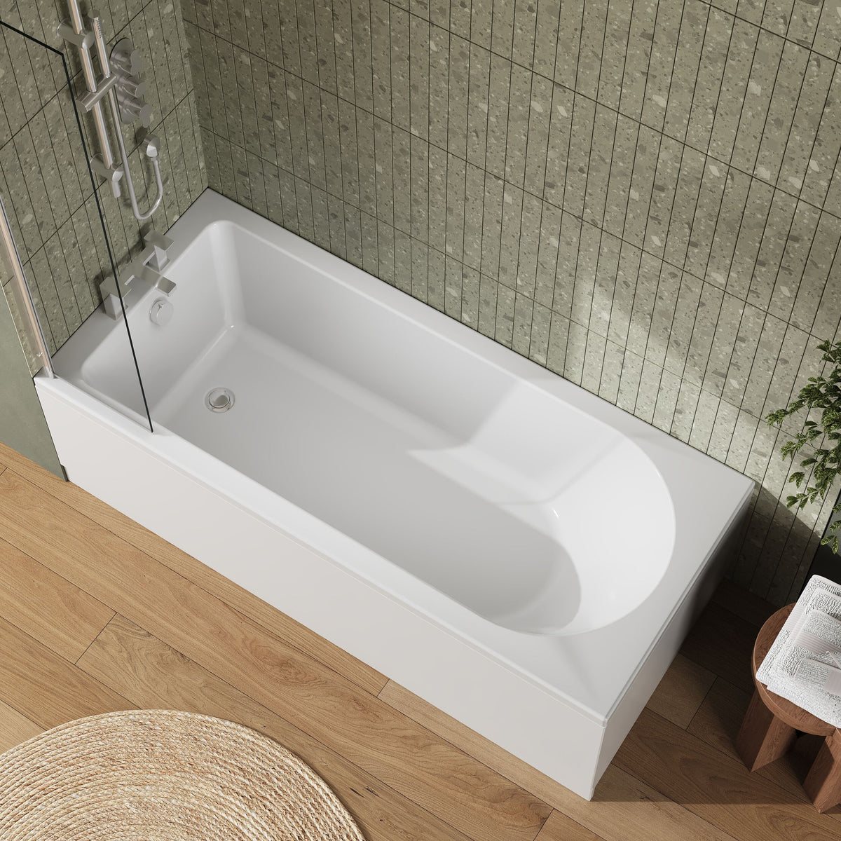 [BBZSE015] Round Single Ended Shower Bath Set - Front Panel, Chrome Fixed Bath Screen & Leg Set, Choice of Size - Lifestyle 2