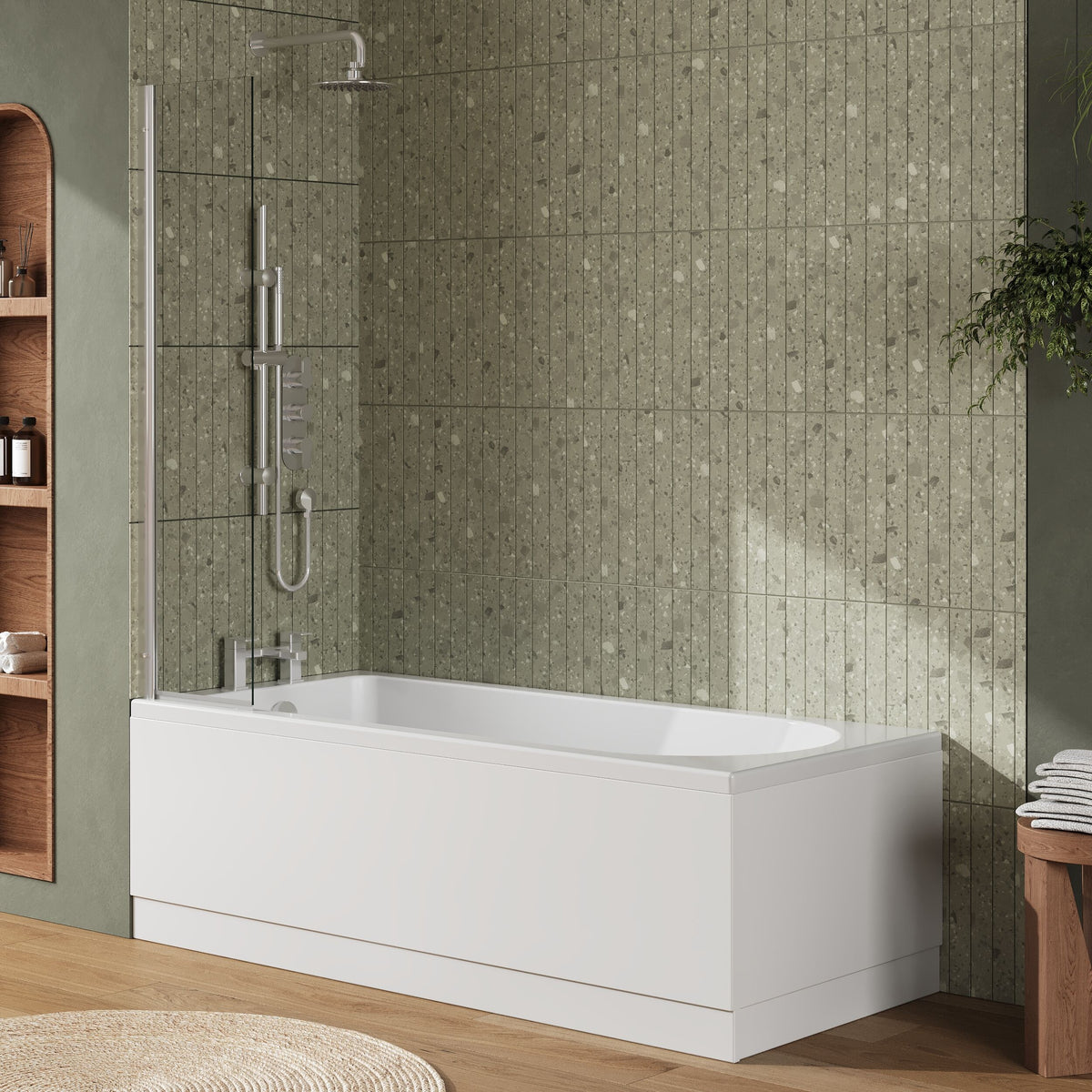 [BBZSE015] Round Single Ended Shower Bath Set - Front Panel, Chrome Fixed Bath Screen & Leg Set, Choice of Size - Lifestyle 3