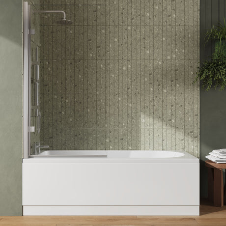 [BBZSE016] Round Single Ended 1700x750 Shower Bath Set - Front Panel, Hinged Screen - Chrome - Lifestyle 1