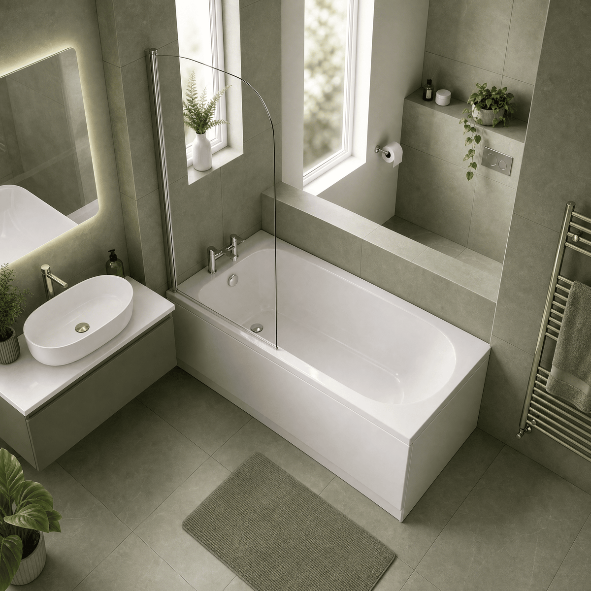 [BBZSE017] Round Single Ended Shower Bath Set - Front Panel, Chrome Round Bath Screen & Leg Set, Choice of Size - Lifestyle 2