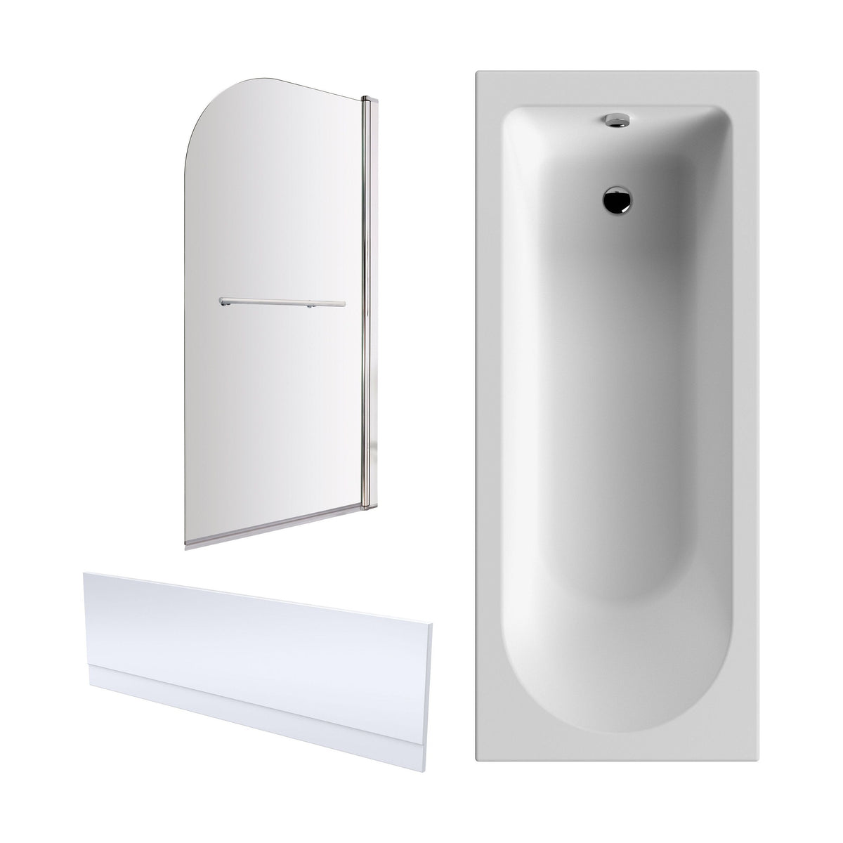 [BBZSE018] Round Single Ended Shower Bath Set - Front Panel, Chrome Round Bath Screen with Towel Rail & Leg Set, Choice of Size - Cutout