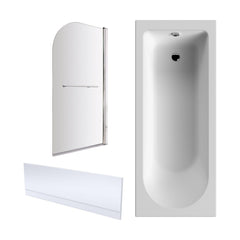 [BBZSE018] Round Single Ended Shower Bath Set - Front Panel, Chrome Round Bath Screen with Towel Rail & Leg Set, Choice of Size - Cutout