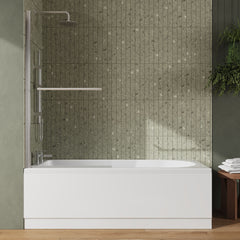 [BBZSE018] Round Single Ended Shower Bath Set - Front Panel, Chrome Round Bath Screen with Towel Rail & Leg Set, Choice of Size - Lifestyle 1