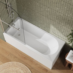 [BBZSE018] Round Single Ended Shower Bath Set - Front Panel, Chrome Round Bath Screen with Towel Rail & Leg Set, Choice of Size - Lifestyle 2