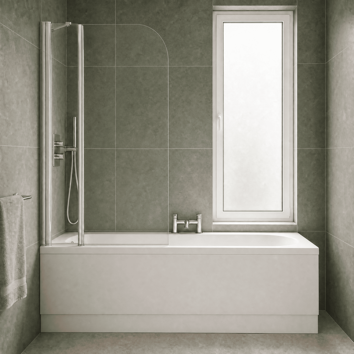 [BBZSE019] Round Single Ended Shower Bath Set - Front Panel, Chrome Round Bath Screen with Fixed Panel & Leg Set, Choice of Size - Lifestyle 1