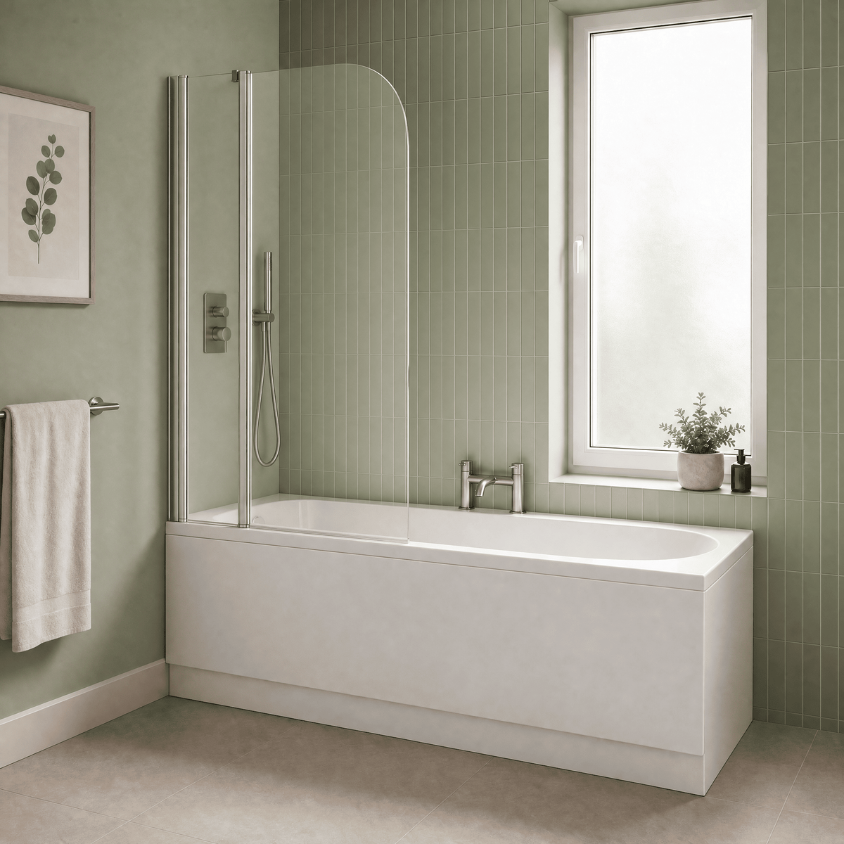 [BBZSE019] Round Single Ended Shower Bath Set - Front Panel, Chrome Round Bath Screen with Fixed Panel & Leg Set, Choice of Size - Lifestyle 3