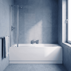 [BBZSE019] Round Single Ended Shower Bath Set - Front Panel, Chrome Round Bath Screen with Fixed Panel & Leg Set, Choice of Size - Studio Shot