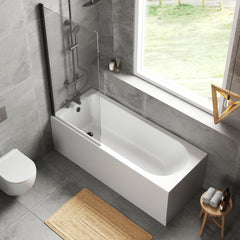 [BBZSE041] Round Single Ended 1700x700 Shower Bath Set - Front Panel, Square Bath Screen - Black - Lifestyle 2