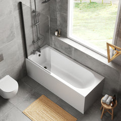 [BBZSE041] Round Single Ended Shower Bath Set - Front Panel, Black Square Bath Screen & Leg Set, Choice of Size - Lifestyle 2