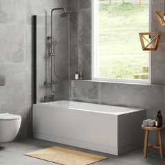 [BBZSE041] Round Single Ended Shower Bath Set - Front Panel, Black Square Bath Screen & Leg Set, Choice of Size - Lifestyle 3