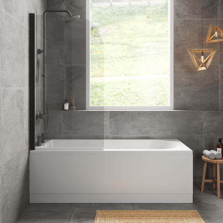 [BBZSE042] Round Single Ended 1700x700 Shower Bath Set - Front Panel, Round Bath Screen - Lifestyle 1