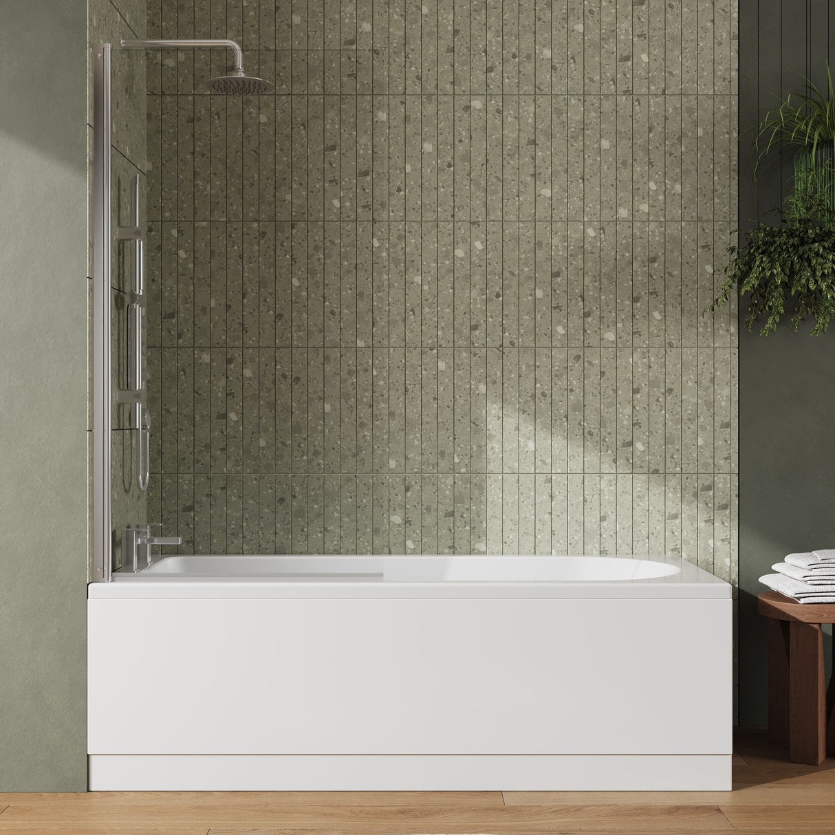 [BBZSE045] Round Single Ended 1700x700 Shower Bath Set - Front Panel, Screen, Fixings & Leg Set - Lifestyle 1